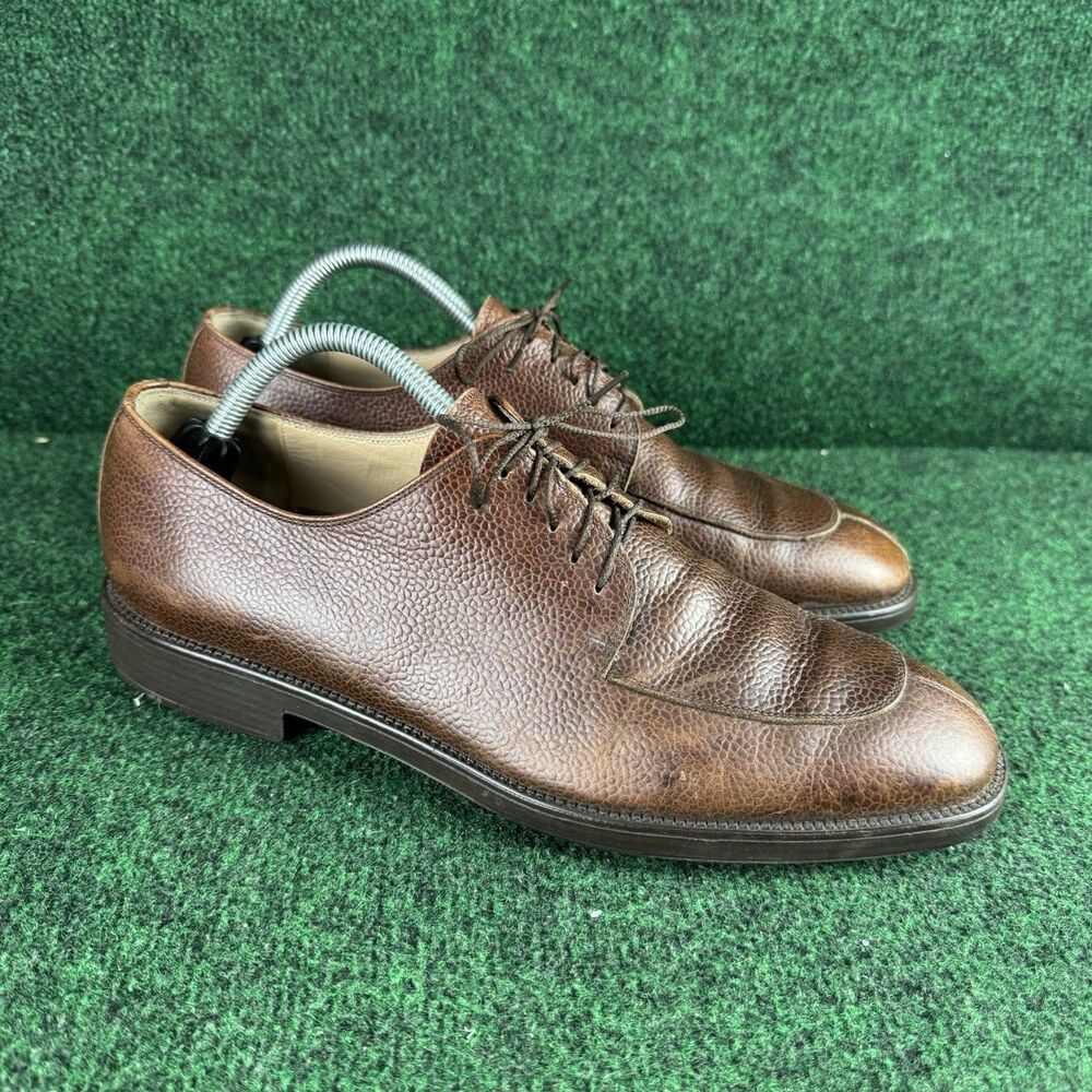 SALVATORE FERRAGAMO MEN’S US 9.5 D BROWN PEBBLE LEATHER CALF SPLIT TOE LACE UP